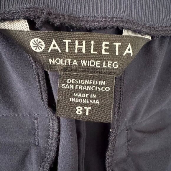 Athleta Nolita Navy Blue High Rise Elastic Waist Wide Leg Pants Size 8 Tall - Picture 12 of 14